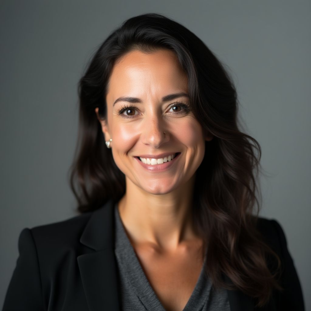 Retrato de una instructora experta en gestión de riesgos.