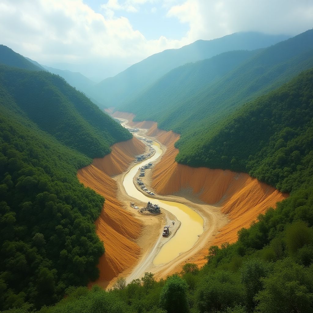Minería de oro sostenible y tecnológica en los Andes bolivianos.